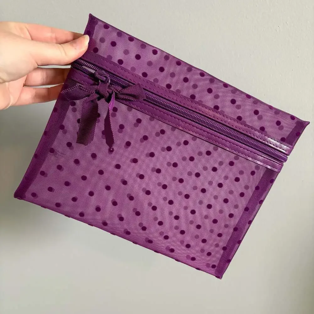 Ulta Beauty Purple Mesh Polka Dot Zipper Pouch Makeup Bag